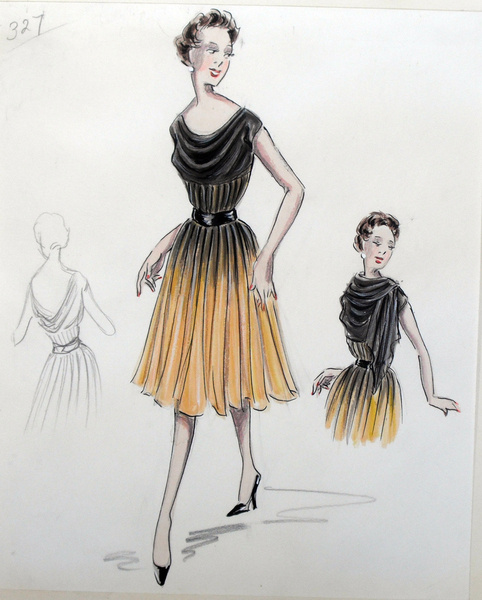Эскизы коктейльных платьев 60-х годов