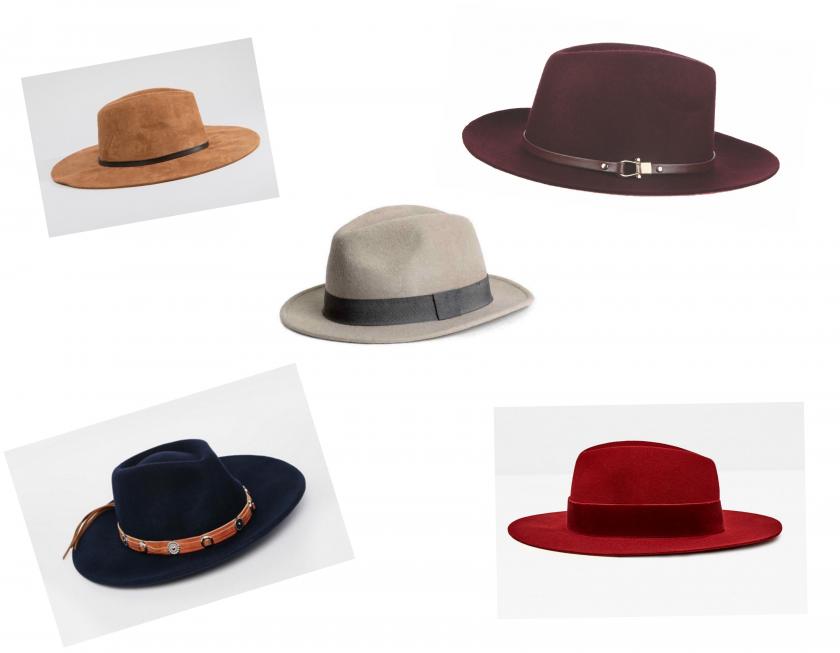 На фото: рыжая замшевая шляпа Vero Moda, 1600 руб., серая шляпа H&M, 1499 руб., коричневая шляпа Accessorize, 3100 руб., черная шляпа с ремешком French Connection, 1651 руб., красная шляпа ZARA, 2299 руб.